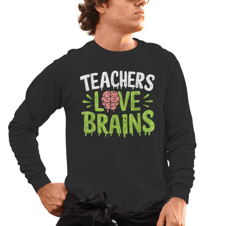 Teachers Love Brains Halloween Teacher Zombie Men's Long Sleeve T-Shirt