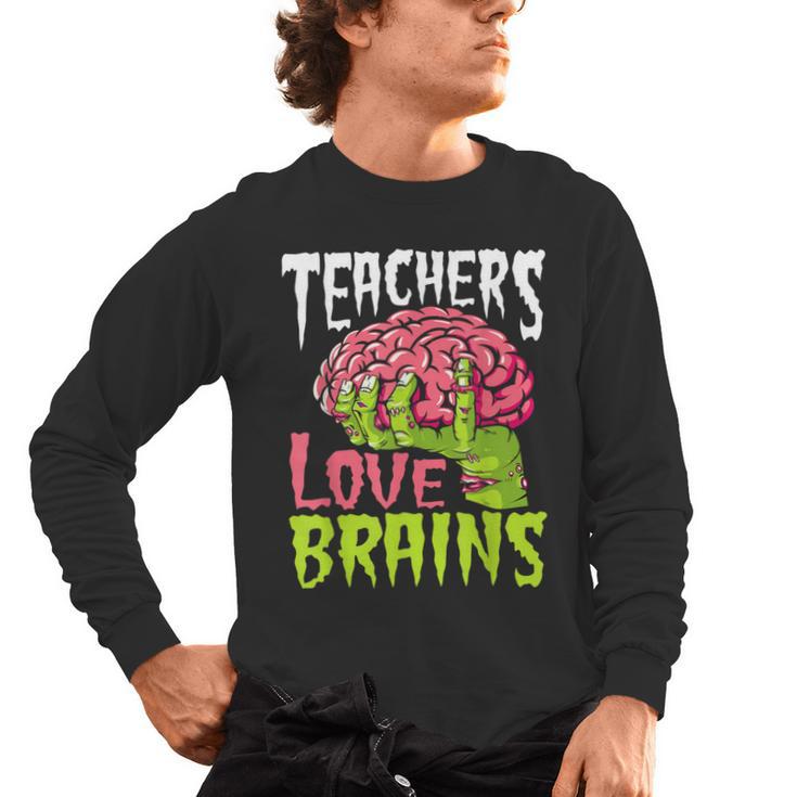 Teachers Love Brains Zombie Teacher Halloween Zombies Men's Long Sleeve T-Shirt