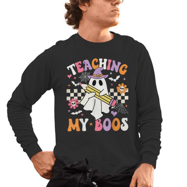 Teaching My Boos Ghost Teacher Cute Groovy Halloween Teacher Men's Long Sleeve T-Shirt