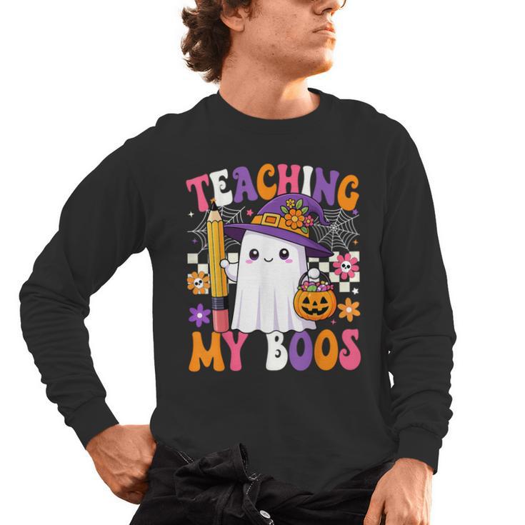 Teaching My Boos Ghost Teacher Cute Pencil Halloween Teacher Men's Long Sleeve T-Shirt