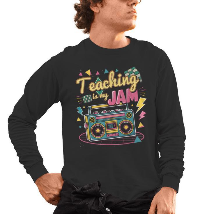Teaching Is My Jam Groovy Retro Teacher Back To School Men's Long Sleeve T-Shirt