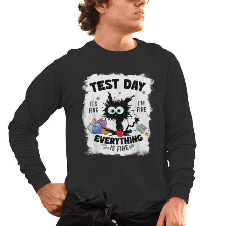 Test Day Stressed Cat Teacher Student Kids Testing Day Men's Long Sleeve T-Shirt