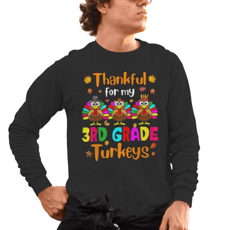 Thankful For My 3rd Grade Turkeys Thanksgiving Teacher Kids Men's Long Sleeve T-Shirt