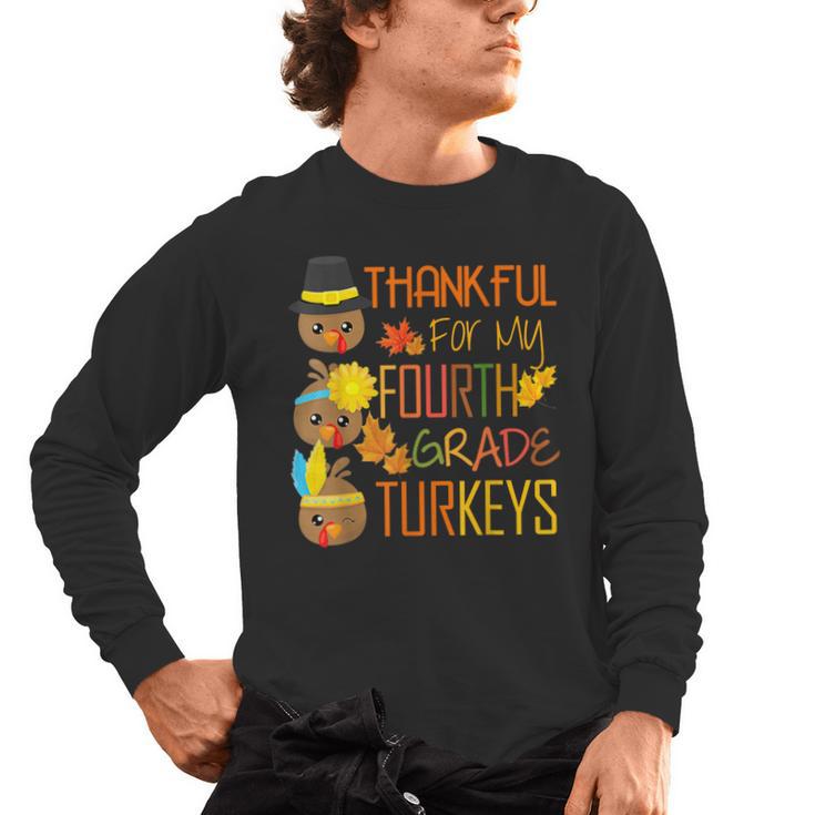 Thankful For My 4th Grade Turkey Thanksgiving Turkey Teacher Men's Long Sleeve T-Shirt