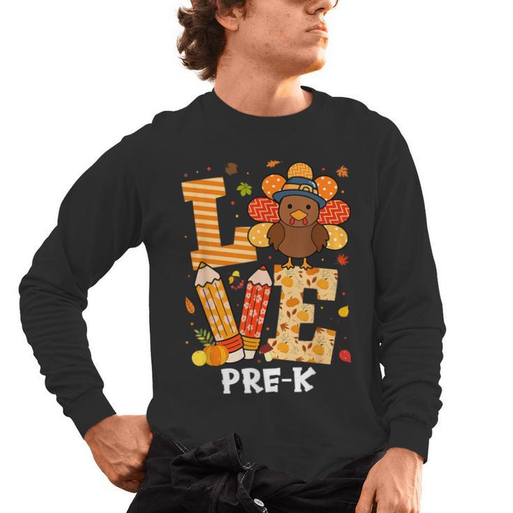 Thanksgiving Love Pre-K Teacher Turkey Autumn Fall For Men Women Girls Kids Men's Long Sleeve T-Shirt