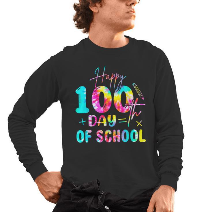 Tie Dye Happy 100th Day Of School Teacher Student 100 Days Men's Long Sleeve T-Shirt