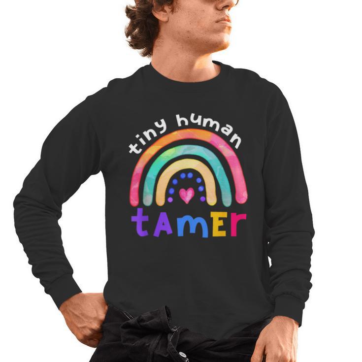 Tiny Human Tamer Watercolor Rainbow Daycare Teacher Men's Long Sleeve T-Shirt