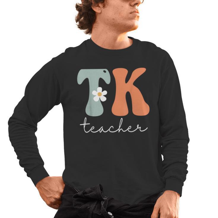 TK Teacher Retro Groovy Vintage Happy First Day Of School Men's Long Sleeve T-Shirt