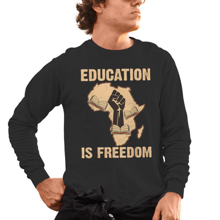 History Education Is Freedom African Map Black Teacher Men's Long Sleeve T-Shirt