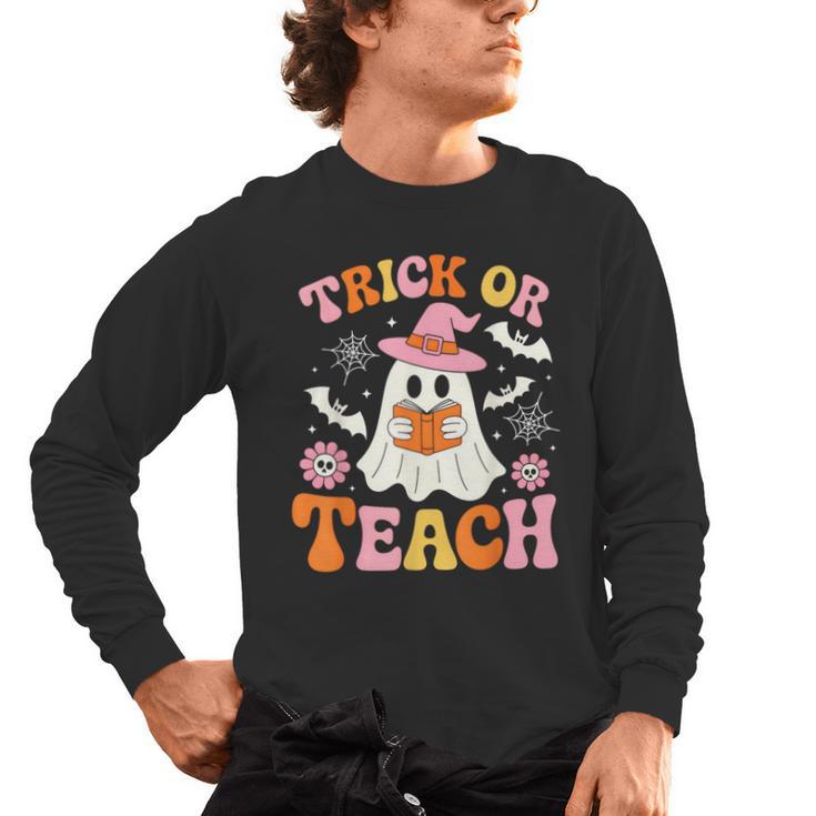 Trick Or Teach Cute Floral Ghost Teacher Halloween Costume Men's Long Sleeve T-Shirt