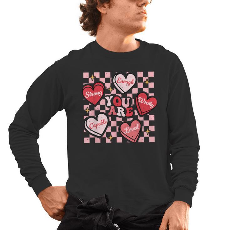 Valentine You Are Loved Worthy Enough Candy Heart Teacher For Men Women Girls Kids Men's Long Sleeve T-Shirt