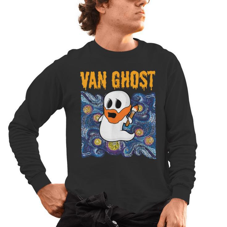 Van Ghost Art Teacher Halloween Van Gogh Starry Night Men's Long Sleeve T-Shirt