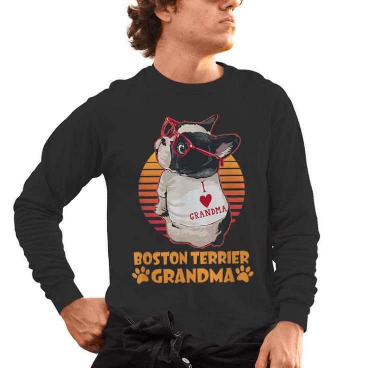 Vintage Boston Terrier Grandma Wear Sunglasses Dog Lover Men Women Girls Kids Men's Long Sleeve T-Shirt