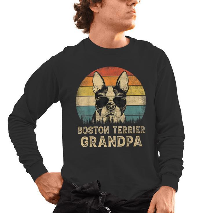 Vintage Boston Terrier Grandpa Dog Lovers Father's Day Men's Long Sleeve T-Shirt
