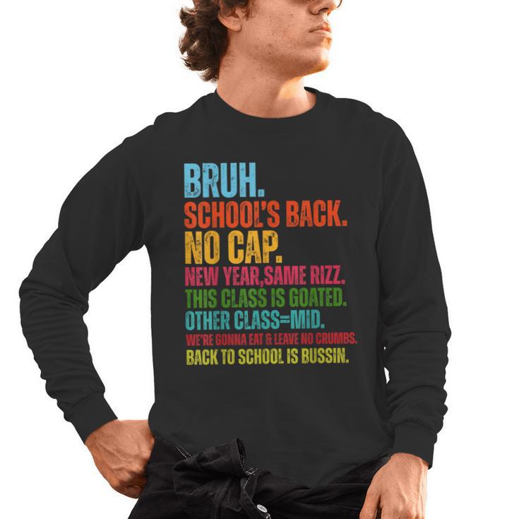 Vintage Bruh We Back No Cap Bruh We'Re Back Student Teacher Men's Long Sleeve T-Shirt