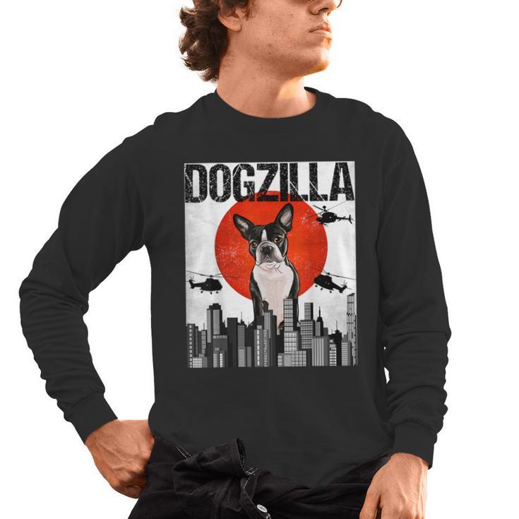 Vintage Japanese Dogzilla Boston Terrier Men's Long Sleeve T-Shirt
