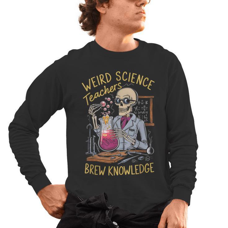 Weird Science Skeleton Halloween Teachers Brew Knowledge Men's Long Sleeve T-Shirt