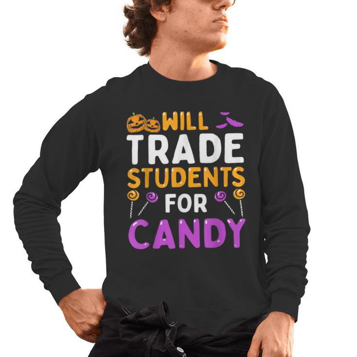 Will Trade Students For Candy Cute Halloween Costume Teacher For Men Women Kids Men's Long Sleeve T-Shirt