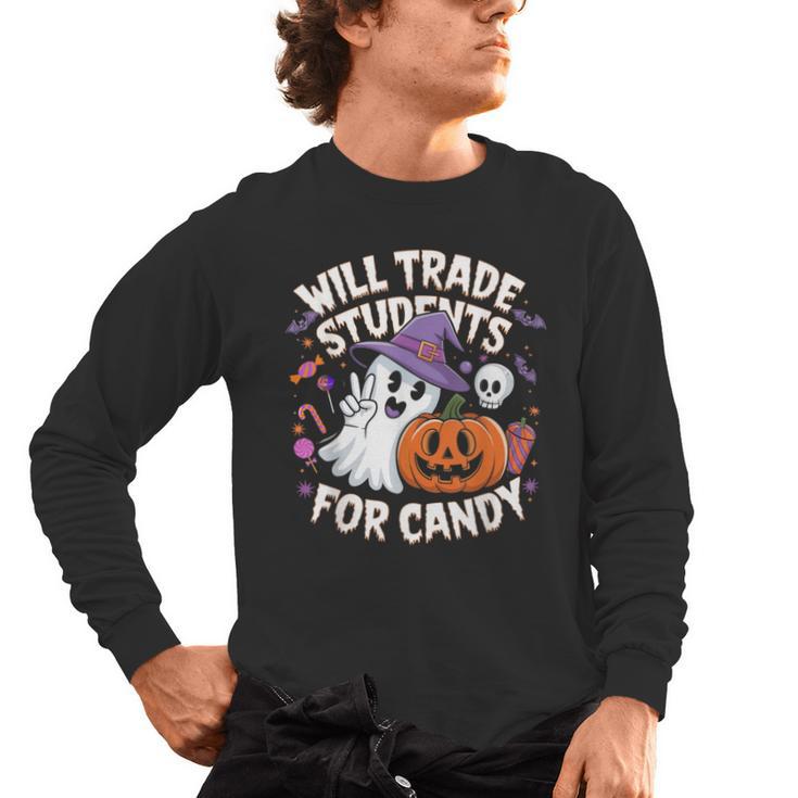 Will Trade Students For Candy Halloween Teacher Men's Long Sleeve T-Shirt