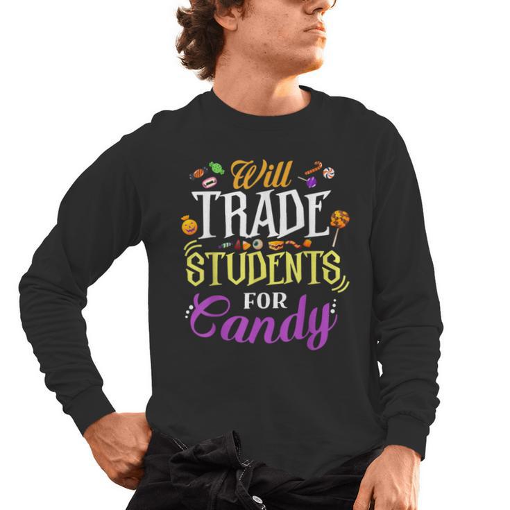 Will Trade Students For Candy Teacher Cute Halloween Costume Men's Long Sleeve T-Shirt, trending gift Will Trade Students For Candy Teacher Cute Halloween Costume Men's Long Sleeve T-Shirt, trending gift
