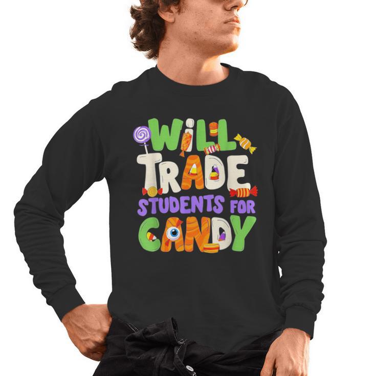 Will Trade Students For Candy Teacher Cute Halloween Costume Men's Long Sleeve T-Shirt, trending gift Will Trade Students For Candy Teacher Cute Halloween Costume Men's Long Sleeve T-Shirt, trending gift