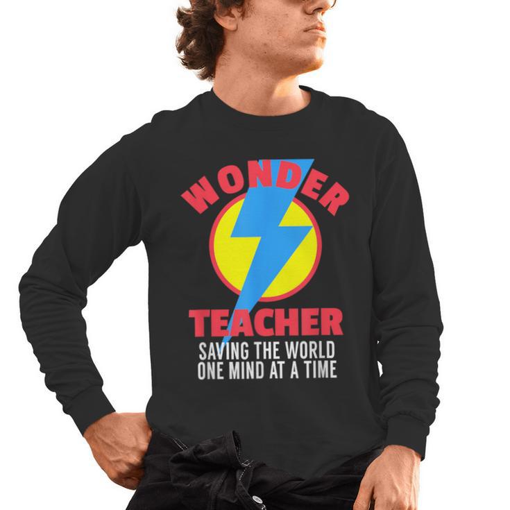 Wonder Teacher Costume Shirt Teacher Halloween Costume Tee Men's Long Sleeve T-Shirt