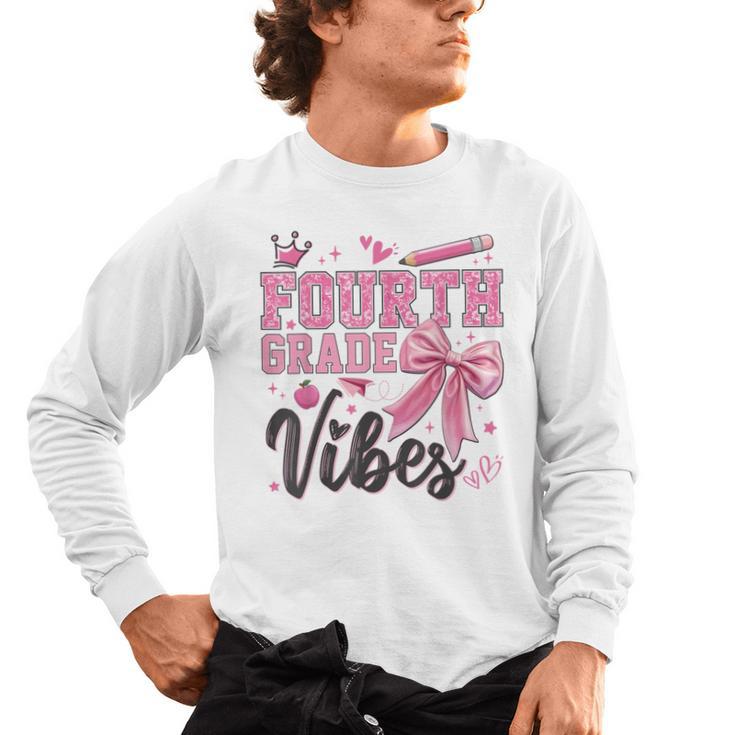 4th Fourth Grade Vibes Back To School Coquette Teacher Girl Men's Long Sleeve T-Shirt