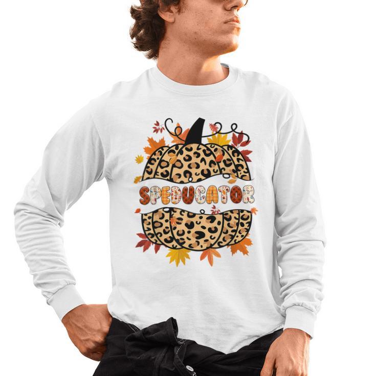Autumn Fall SPED ED Teacher Thankful Grateful Pumpkin Retro Men's Long Sleeve T-Shirt