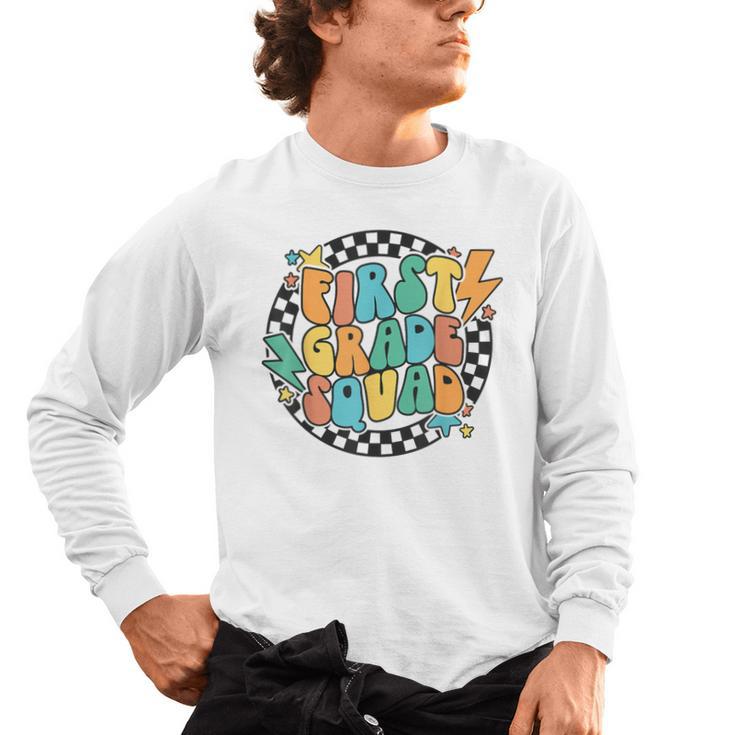 Back To School Groovy Teacher 1st First Grade Crew Squad Men's Long Sleeve T-Shirt