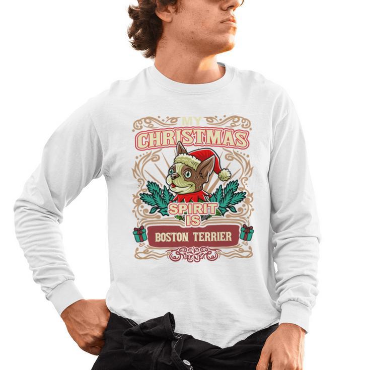 Boston Terrier My Christmas Spirit Dog Santa Claus X-Mas Men's Long Sleeve T-Shirt