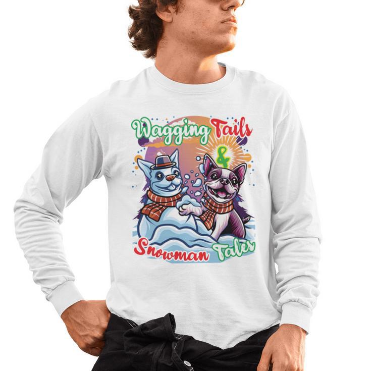 Boston Terrier Dog Christmas Snowman Winter Snow Men's Long Sleeve T-Shirt
