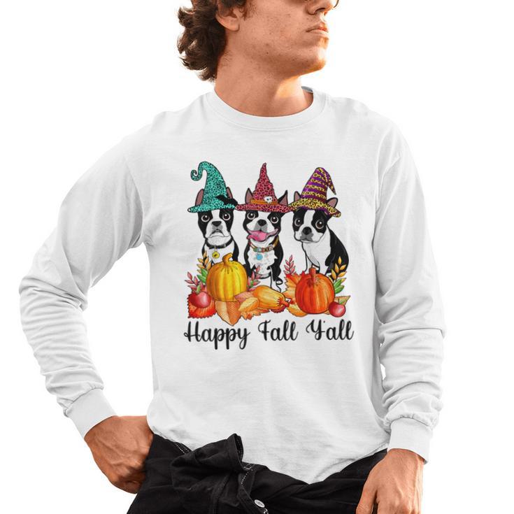 Boston Terrier Dog Lover Fall Ya'Ll Halloween Costume Men Women Men's Long Sleeve T-Shirt