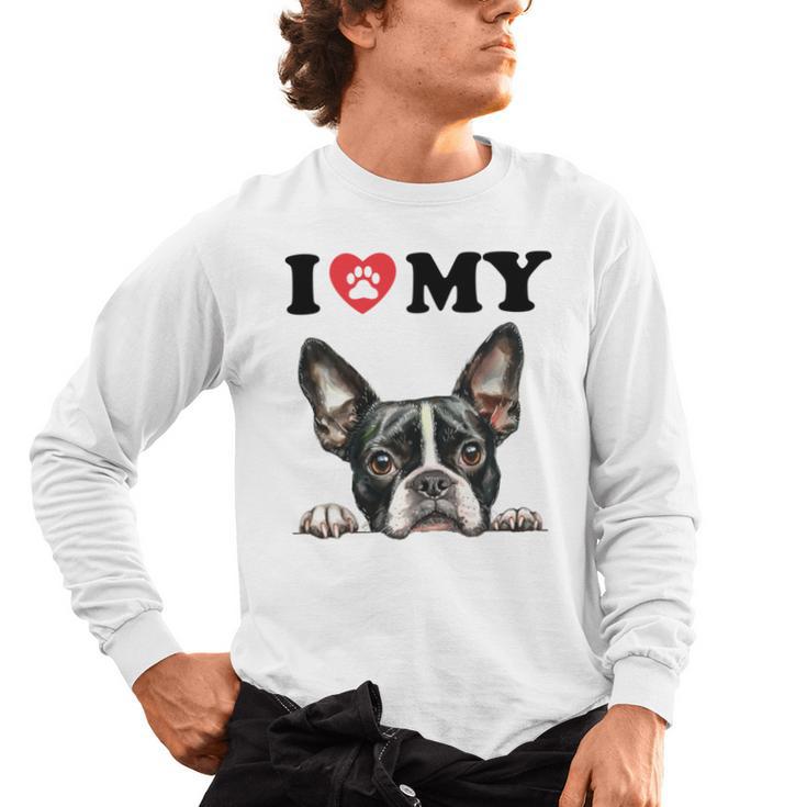 Boston Terrier I Heart My Dog Dog Lover Men's Long Sleeve T-Shirt
