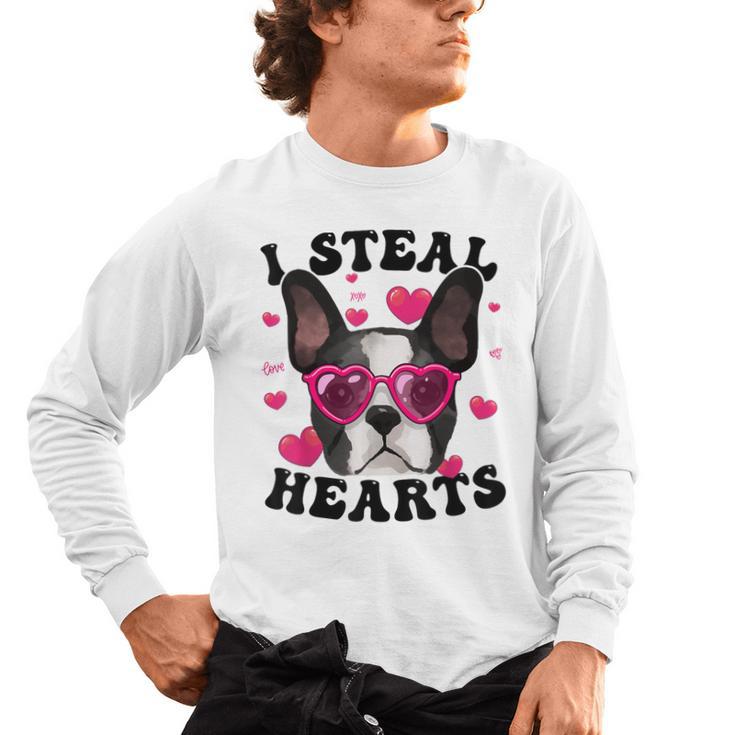 Boston Terrier Heart Glasses Girls Bostie Valentines Day Men's Long Sleeve T-Shirt