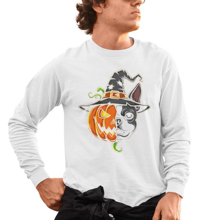 Boston Terrier Pumpkin Jack O Lantern Halloween Men's Long Sleeve T-Shirt