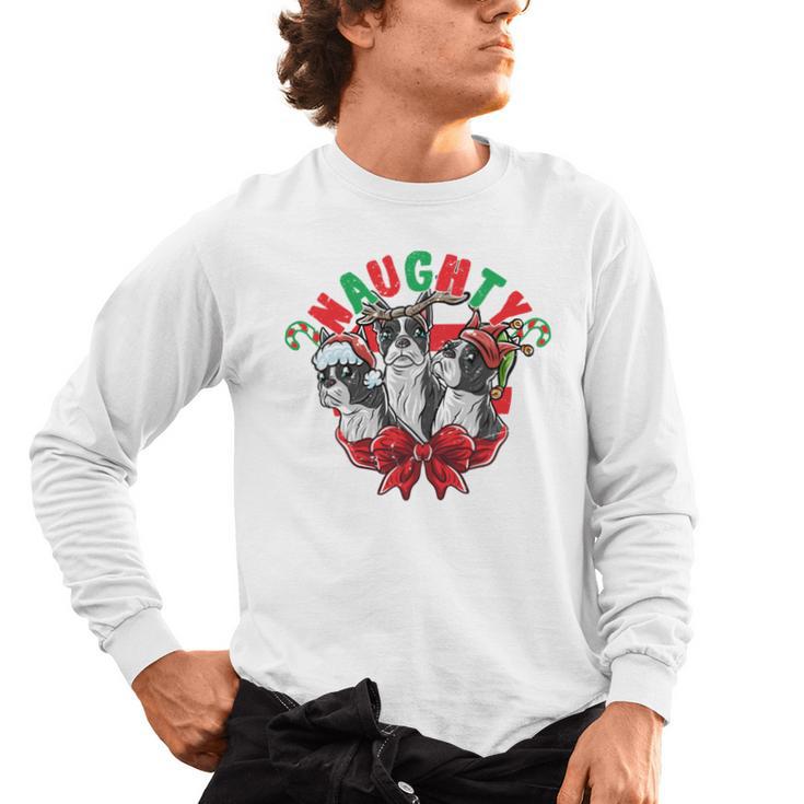 Boston Terrier Santa Claus Elf Reindeer Christmas Dog X-Mas Men's Long Sleeve T-Shirt