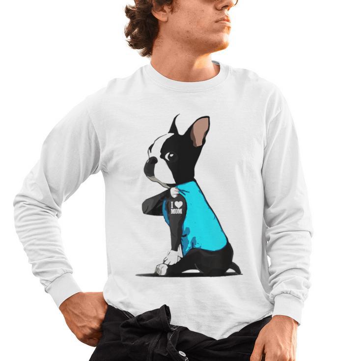 Boston Terrier Tattoos I Love Mom Men's Long Sleeve T-Shirt