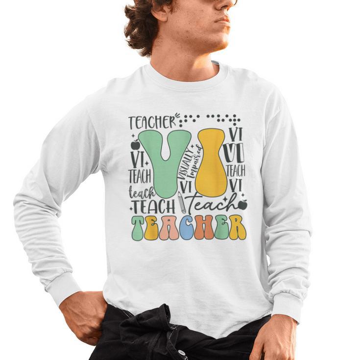 Braille Teacher Of The Visually Impaired Groovy VI Teacher Men's Long Sleeve T-Shirt