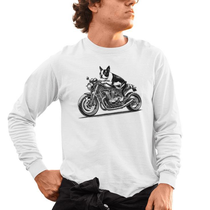 Cool Boston Terrier Riding a Motorcycle Biker Dog Lover For Men Women Kids Men's Long Sleeve T-Shirt