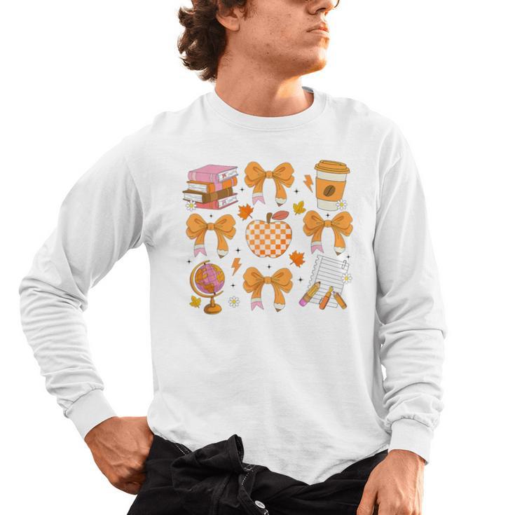 Coquette Bow Teacher Thanksgiving Fall Autumn Girls Women Men's Long Sleeve T-Shirt