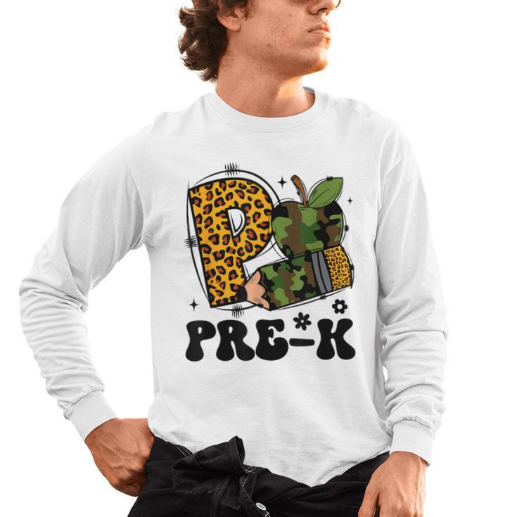 Cute Camo Pre K Back To School Teacher Kid Preschool Men's Long Sleeve T-Shirt