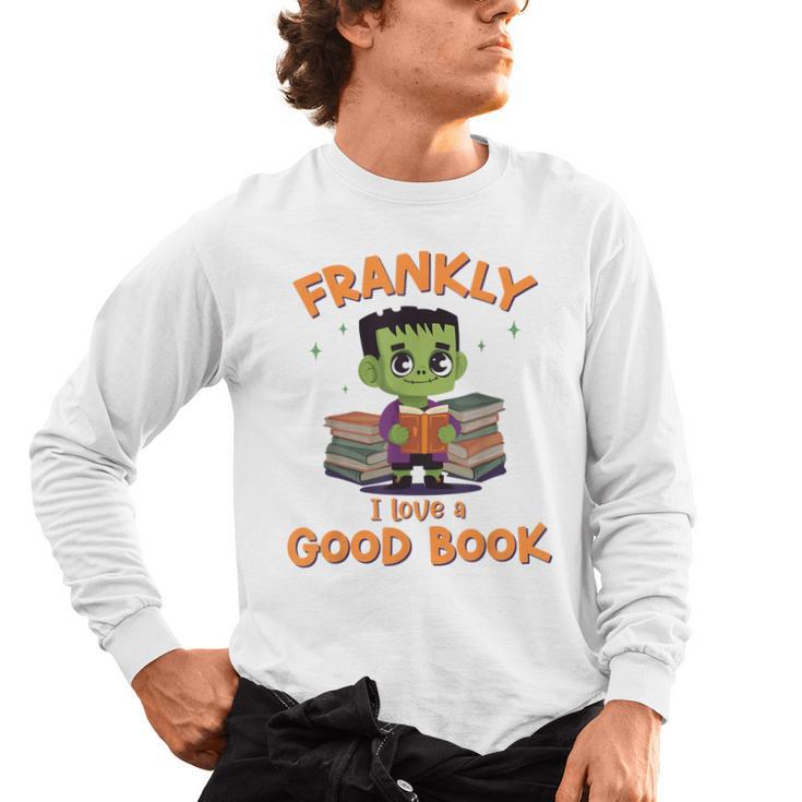 Cute Halloween Teacher Librarian Frankenstein Reading Books Men's Long Sleeve T-Shirt