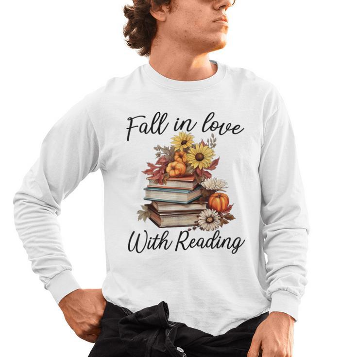 Fall In Love With Reading Book Autumn Teachers Pumpkins Men's Long Sleeve T-Shirt