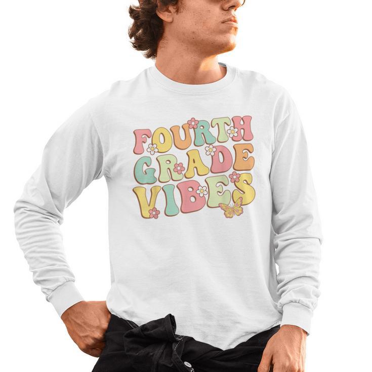 Fourth Grade Vibes Hello Team 4th Grade Teacher Kids Retro Men's Long Sleeve T-Shirt