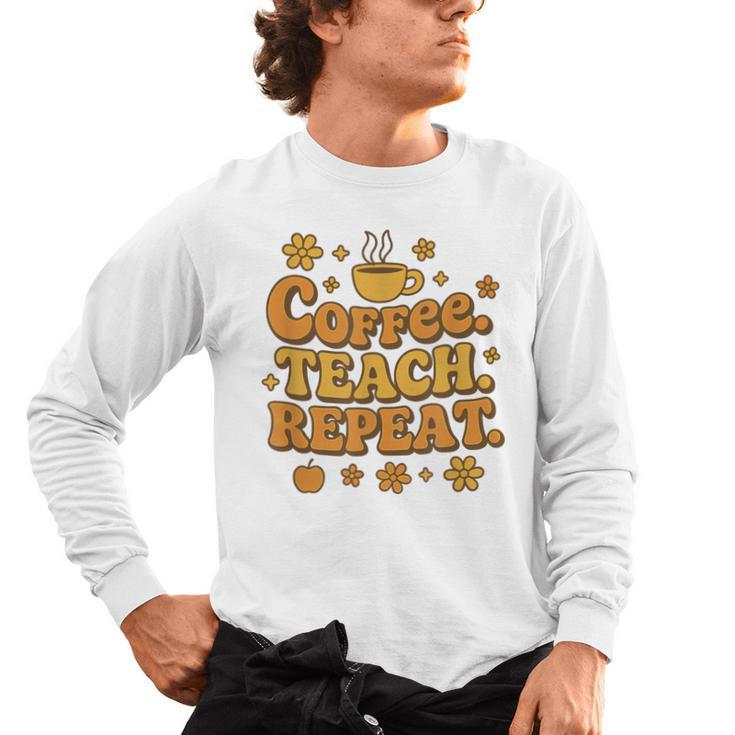 Groovy Coffee Teach Repeat Retro Teacher Men's Long Sleeve T-Shirt