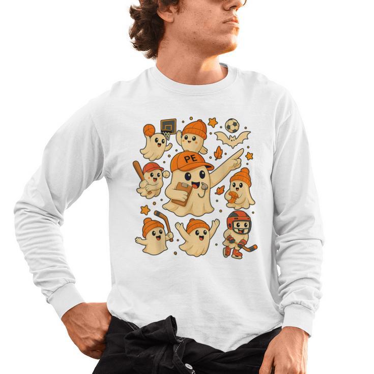 Halloween PE Teacher Costume Ghost Physical Education Men's Long Sleeve T-Shirt