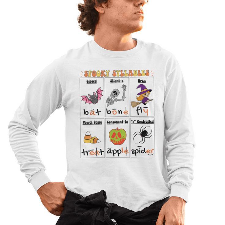 Halloween Reading Spooky Syllables Teacher Vintage Men's Long Sleeve T-Shirt