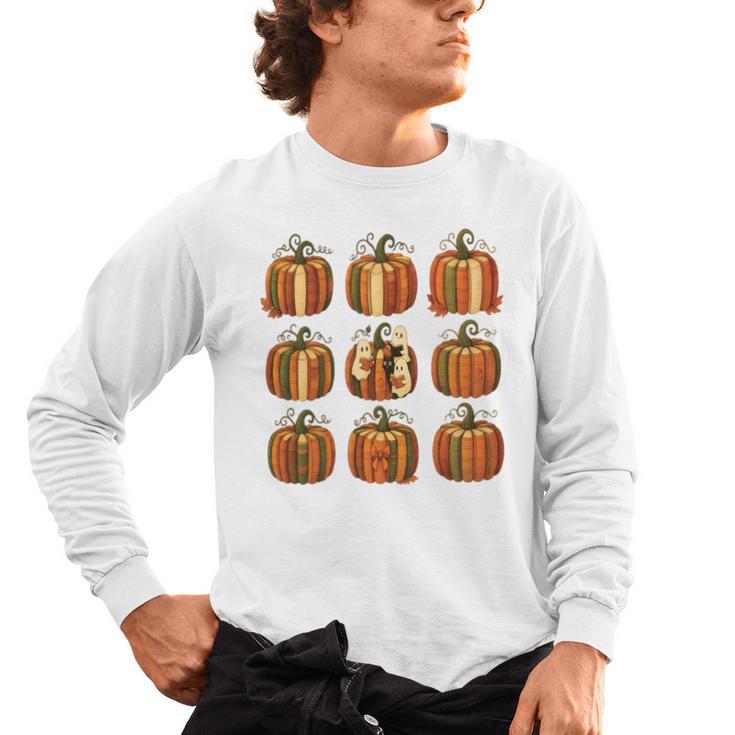 Halloween Teacher Fall Book Pumpkin Retro Reading Men's Long Sleeve T-Shirt