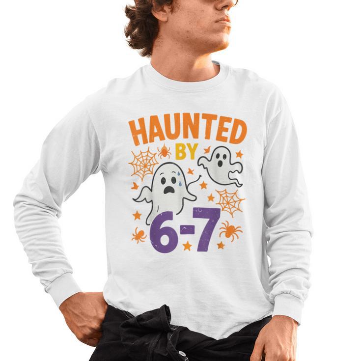 Haunted 67 Ghost Math Teacher Halloween Costume Math Pun Men's Long Sleeve T-Shirt
