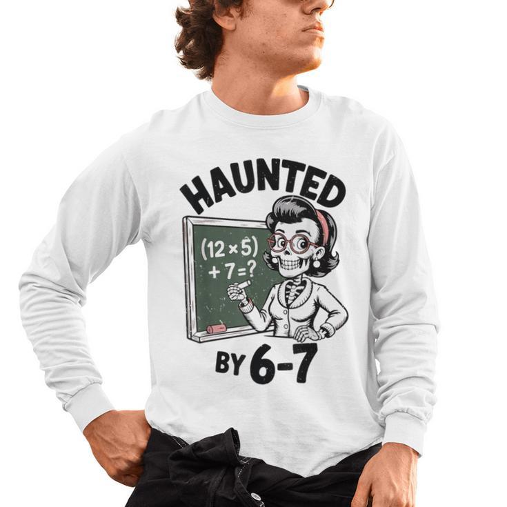 Haunted 67 Skeleton Math Teacher Halloween Costume Math Pun Men's Long Sleeve T-Shirt